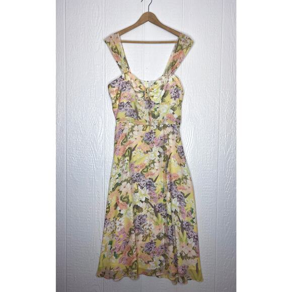 YUMI KIM 'Ariana' Garden Lemon Floral Chiffon Midi Sundress US Large - Picture 6 of 13